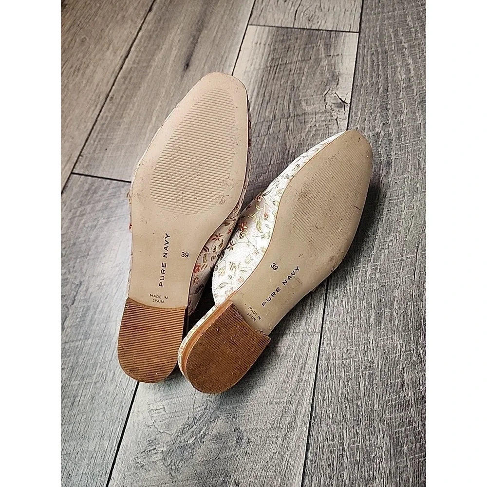 Floral SATIN Pure Navy Womens Loafers 39 |‎ whimsy Romantic Cottagecore